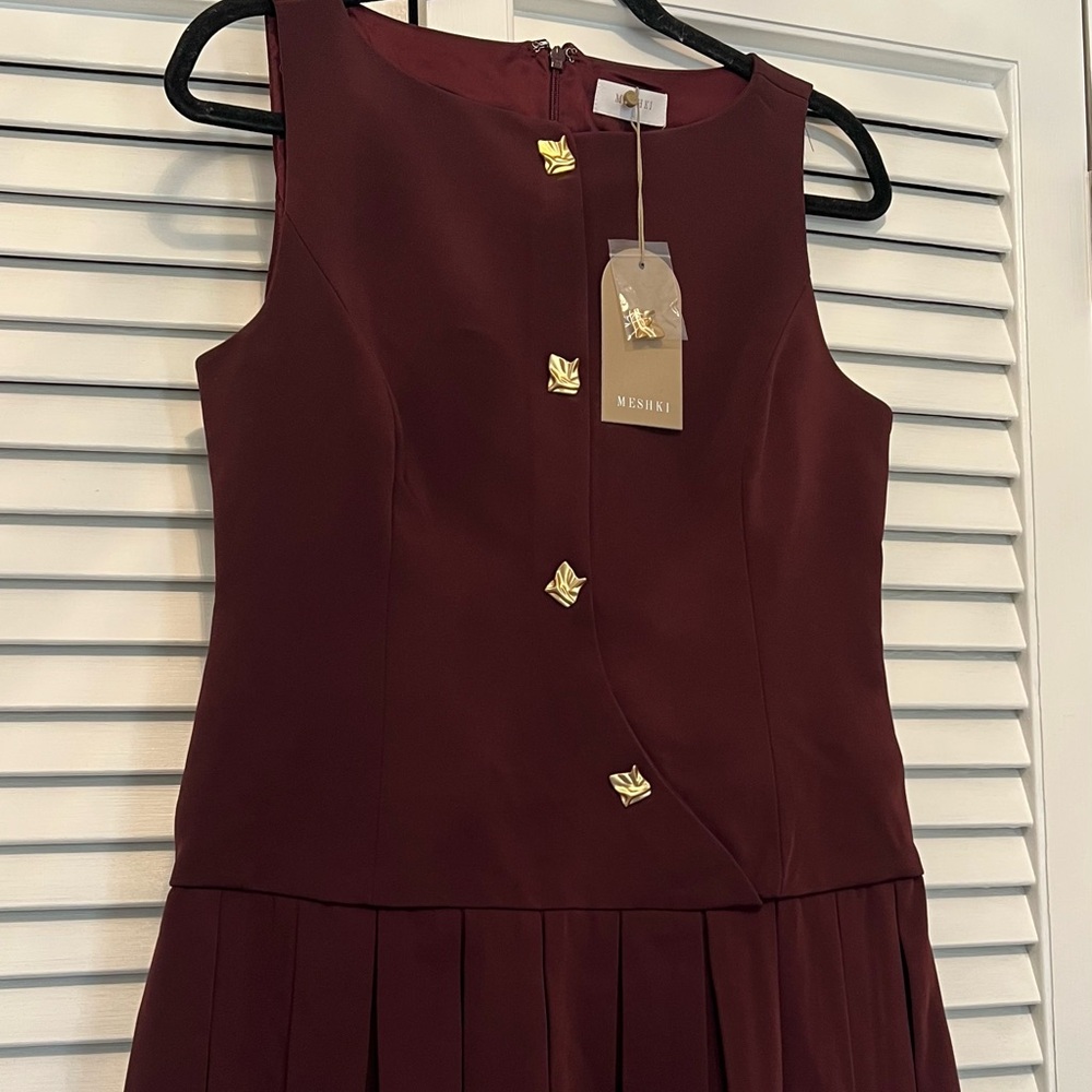 Pleated Mini Dress in Burgundy - Picture 3 of 7